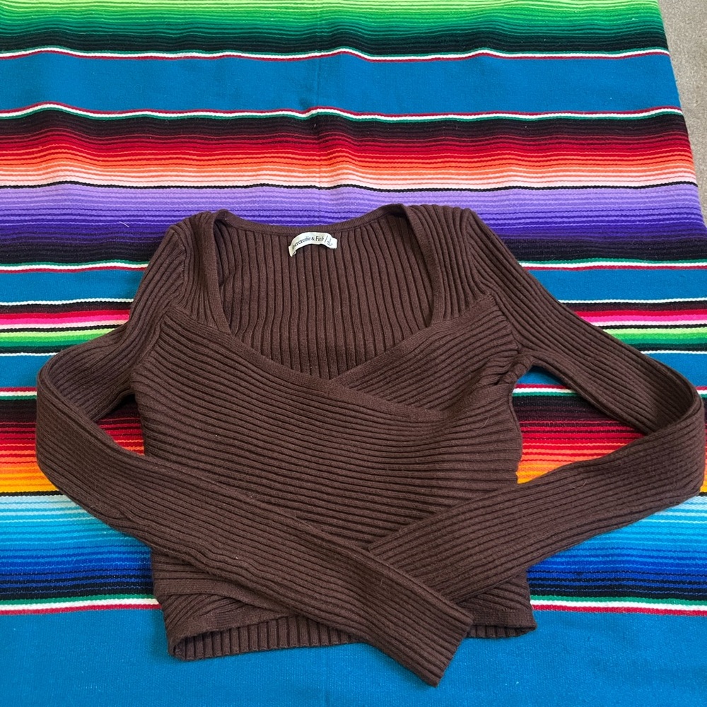 Abercrombie & Fitch Chocolate Brown Ribbed V-Neck Sweater